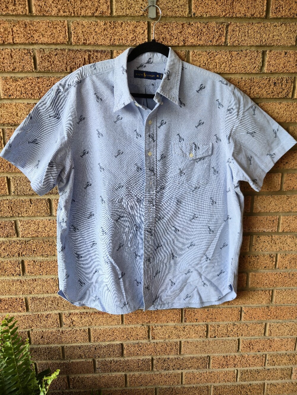 Ralph Lauren Men's XL Short Sleeve Button Down Shirt Blue Lobster Print Cotton